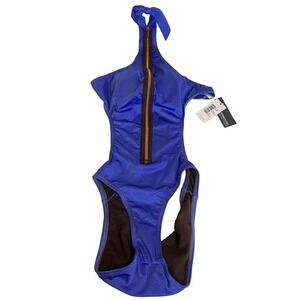NWT Kenneth Cole Reaction size M Women's Blue Halter One Piece Cutout Swimsuit